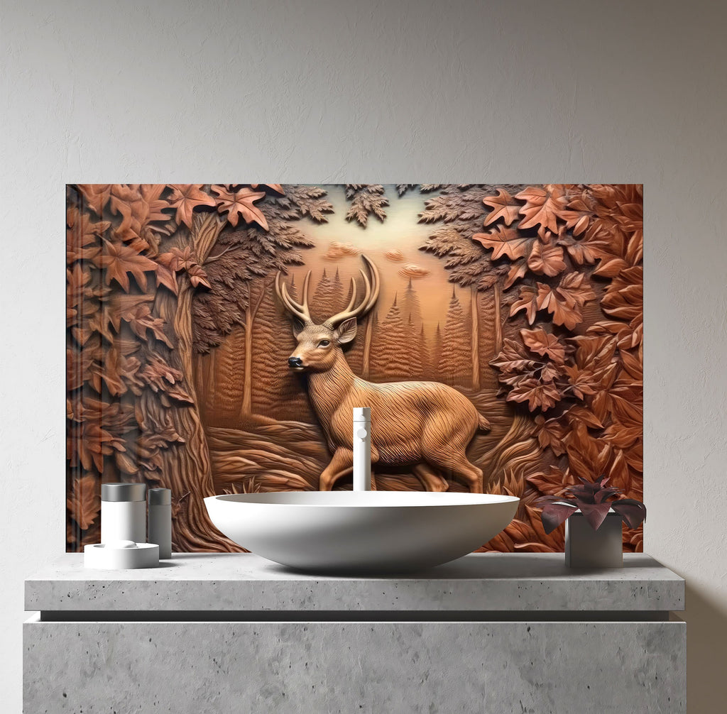 Majestic Deer Forest - Tempered Glass Kitchen Backsplash-BacksplashArtworks