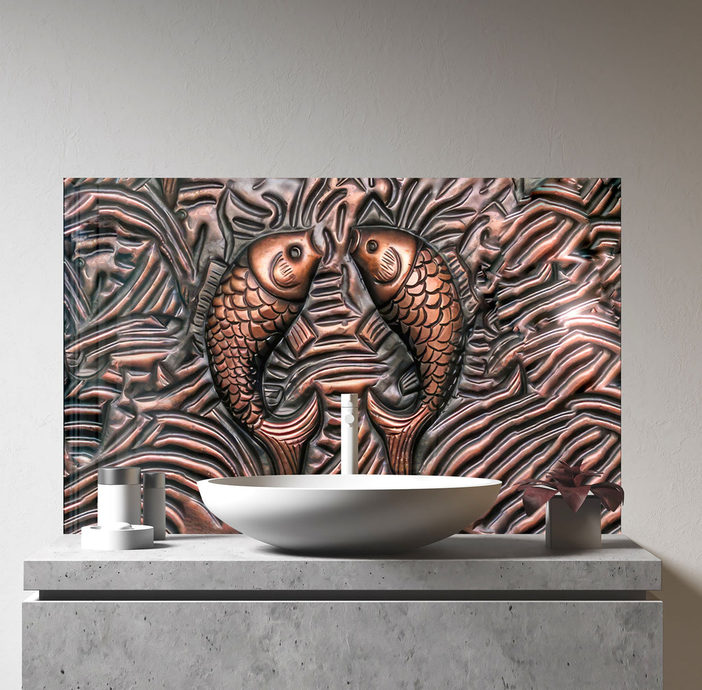 Feng Shui Koi Fish - Tempered Glass Kitchen Backsplash-BacksplashArtworks