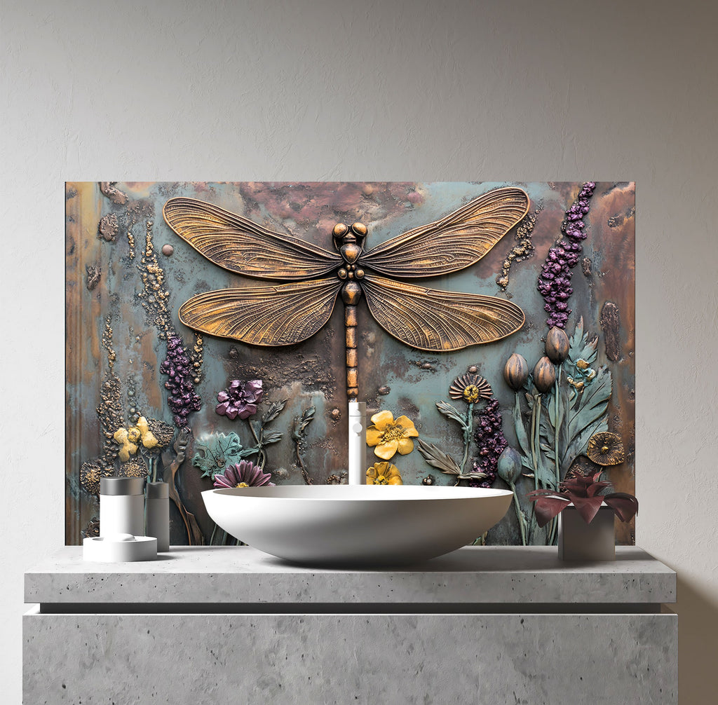 Dragonfly - Tempered Glass Kitchen Backsplash-BacksplashArtworks