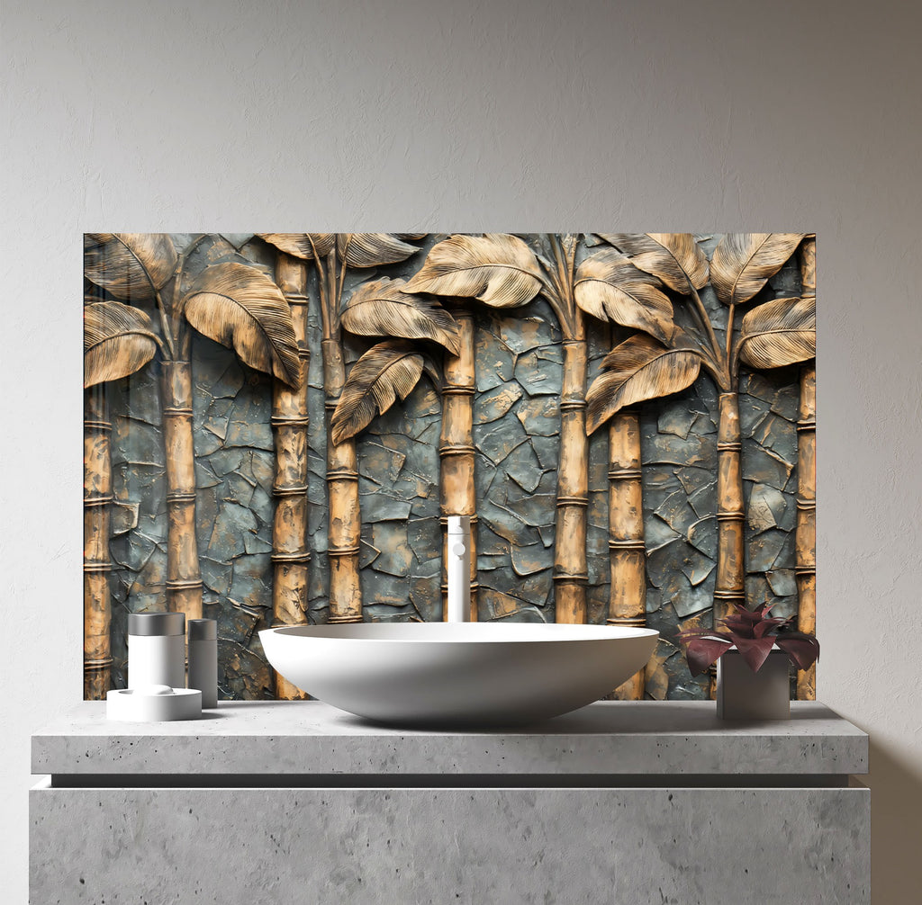Golden Bamboo - Glass Kitchen Backsplash-BacksplashArtworks