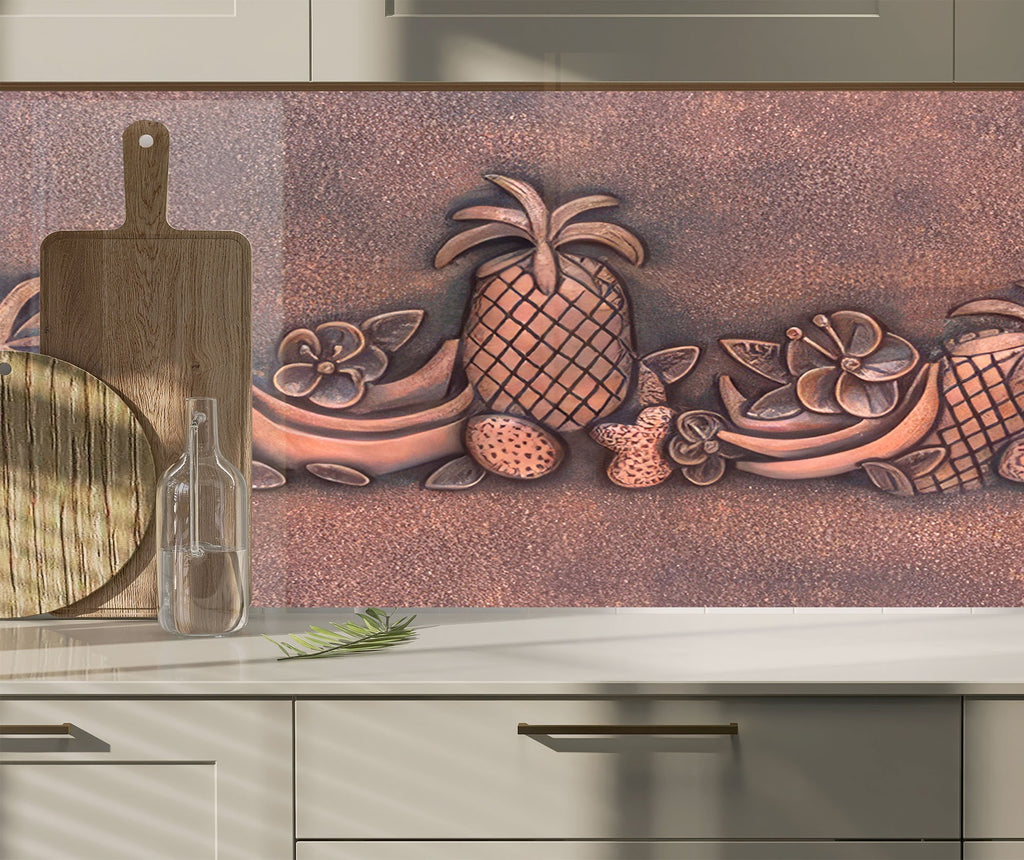 Elegant Metallic Fruit Glass Kitchen Backsplash – Pineapple & Banana Design-BacksplashArtworks