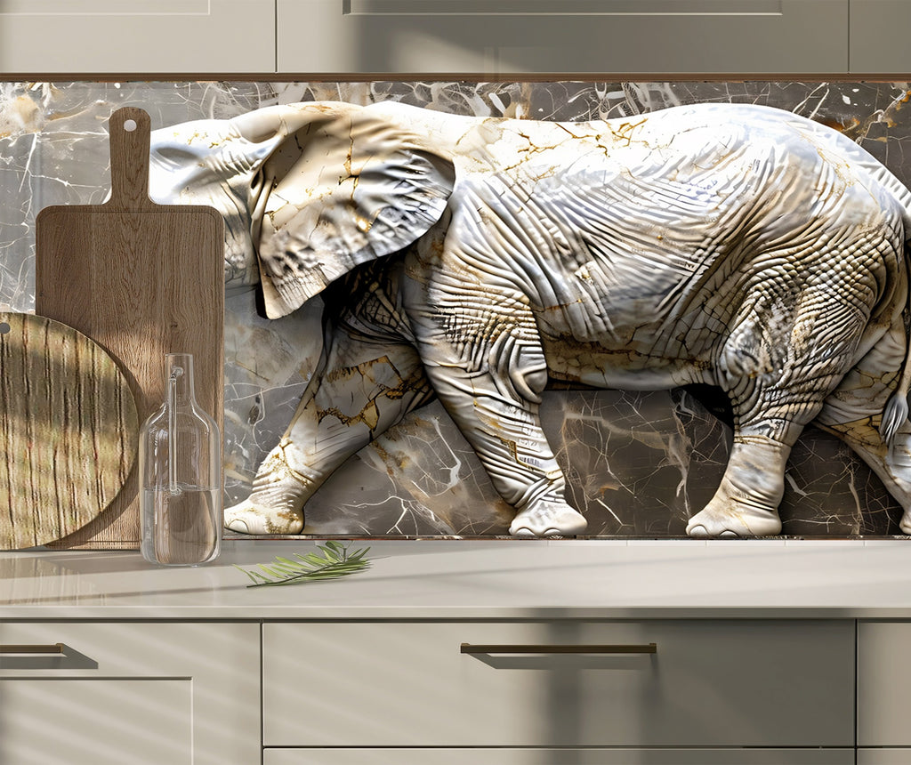 Elegant Elephant Marble - Glass Kitchen Backsplash-BacksplashArtworks