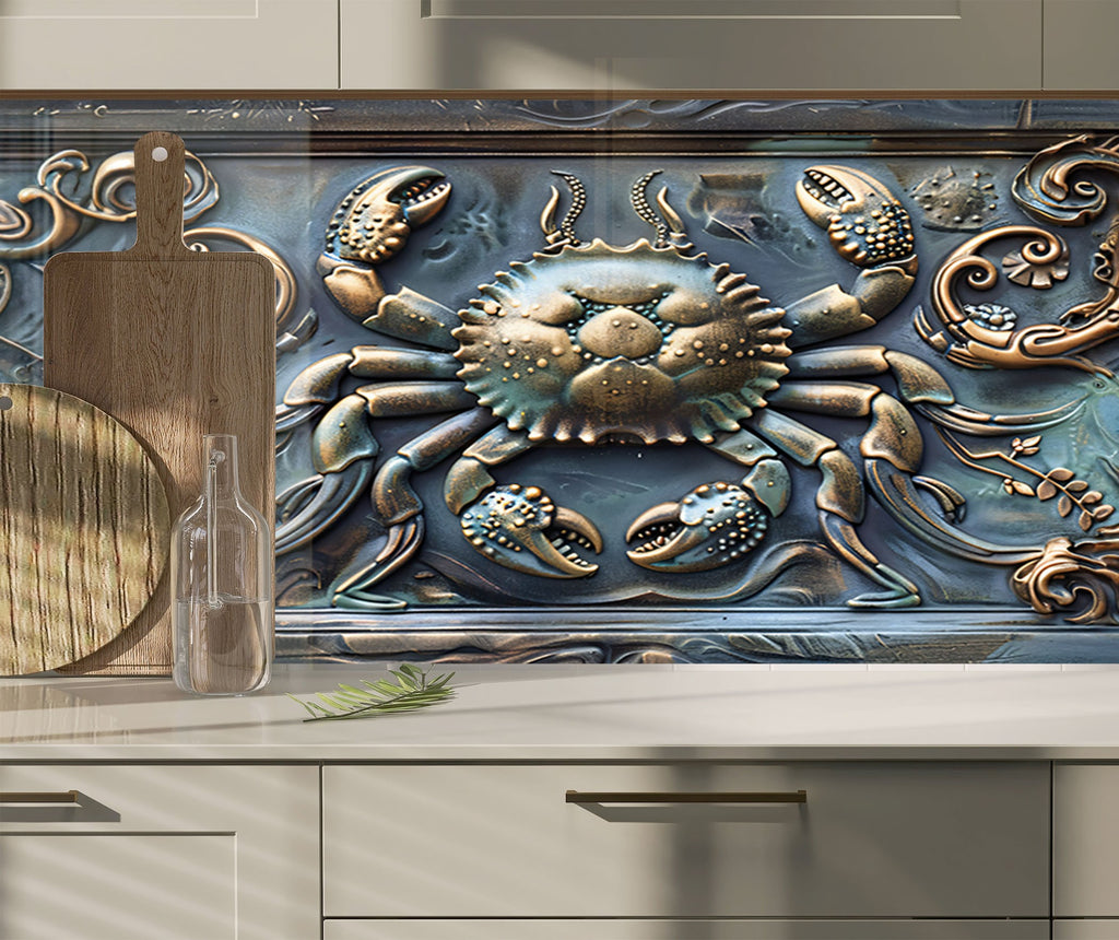 Vintage Crab - Tempered Glass Kitchen Backsplash-BacksplashArtworks