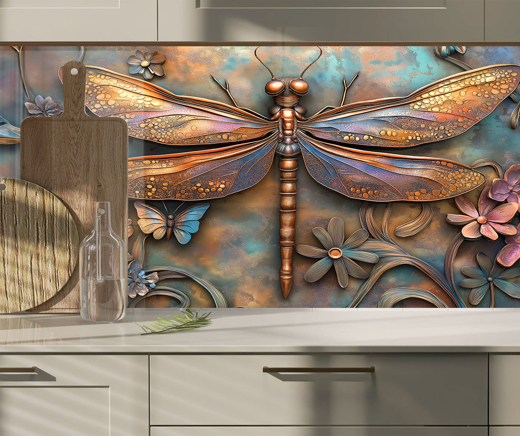 Enchanting Dragonfly - Tempered Glass Kitchen Backsplash-BacksplashArtworks