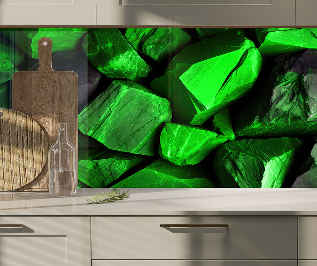 Emerald Stone Elegance - Glass Kitchen Backsplash-BacksplashArtworks