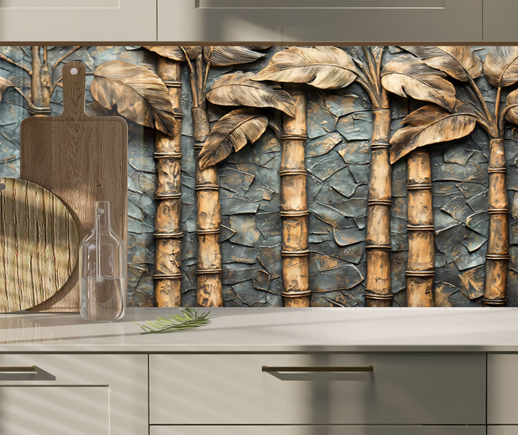 Golden Bamboo - Glass Kitchen Backsplash-BacksplashArtworks