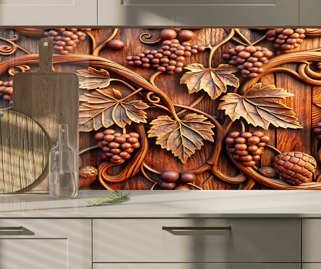 Rustic Grape Vine Glass Kitchen Backsplash – Elegant Vineyard Design-BacksplashArtworks