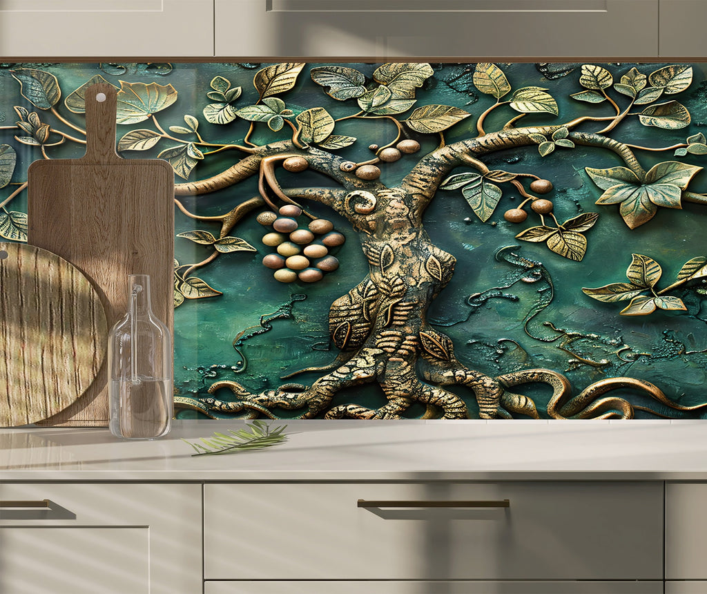 Bronze Tree of Life Stained - Glass Kitchen Backsplash-BacksplashArtworks