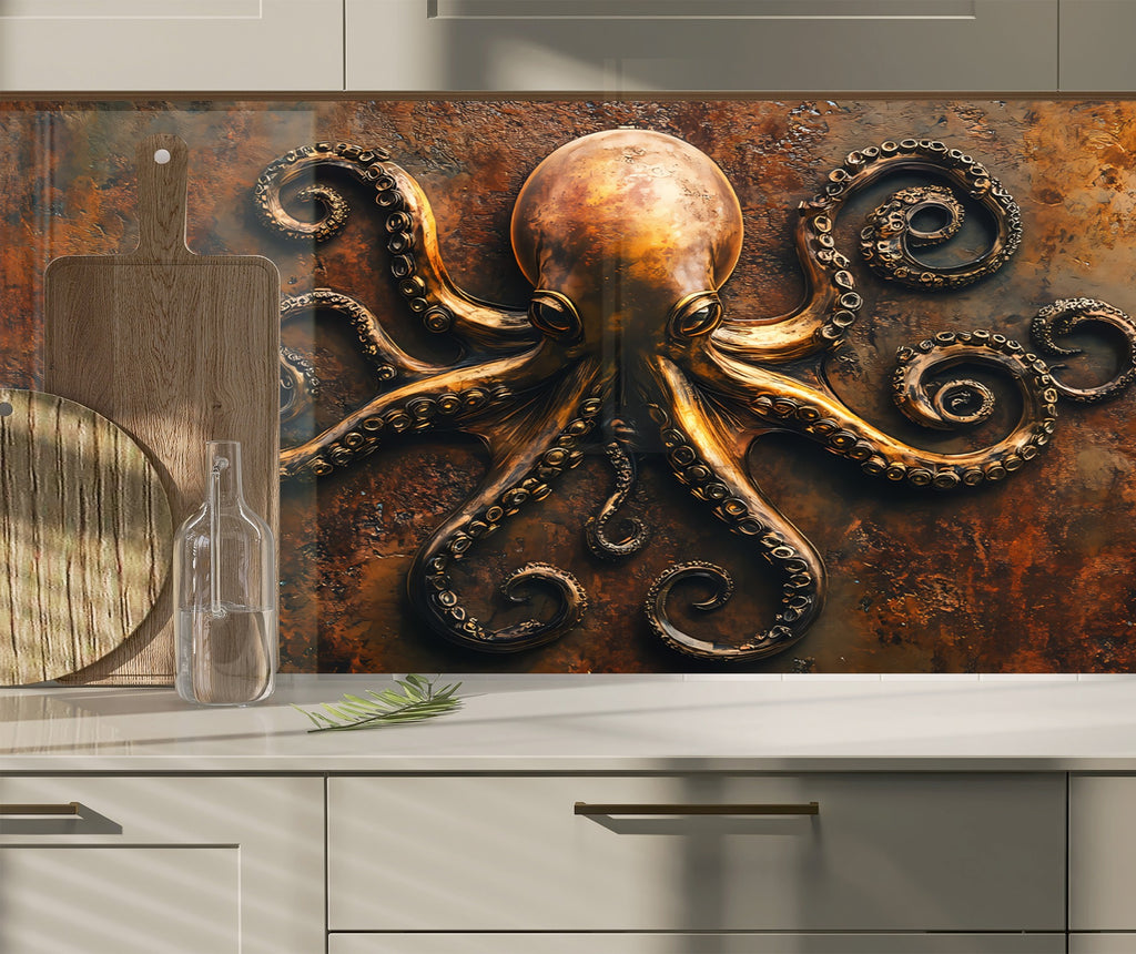 Vintage Octopus - Glass Kitchen Backsplash-BacksplashArtworks