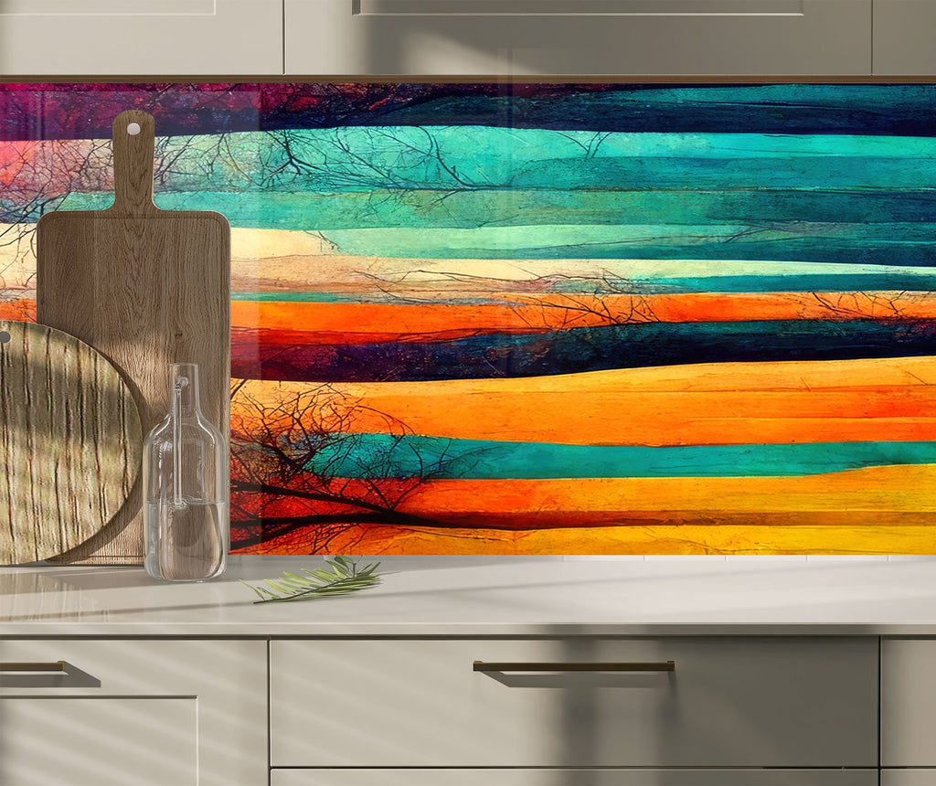 Vibrant Abstract Landscape Wall Art - Tempered Glass Kitchen Backsplash-BacksplashArtworks