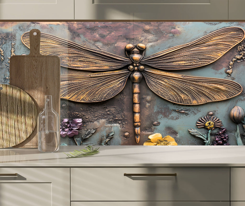 Dragonfly - Tempered Glass Kitchen Backsplash-BacksplashArtworks