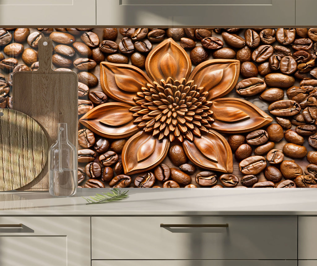 Coffee Blossom Delight - Glass Kitchen Backsplash-BacksplashArtworks