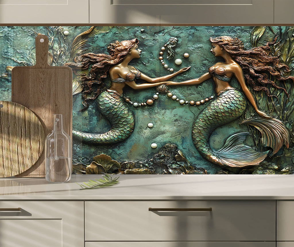 Enchanted Mermaid Lagoon - Glass Kitchen Backsplash-BacksplashArtworks