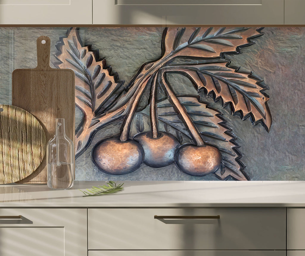 Cherry Charm Luxurious - Glass Kitchen Backsplash-BacksplashArtworks