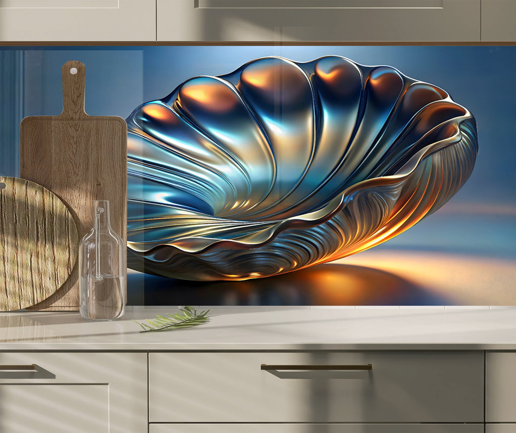 Lustrous Shell - Glass Kitchen Backsplash-BacksplashArtworks