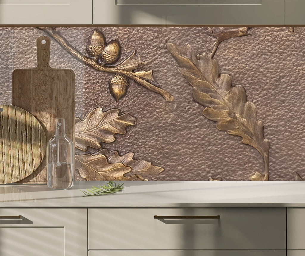 Timeless Oak Elegance Luxurious - Glass Kitchen Backsplash-BacksplashArtworks