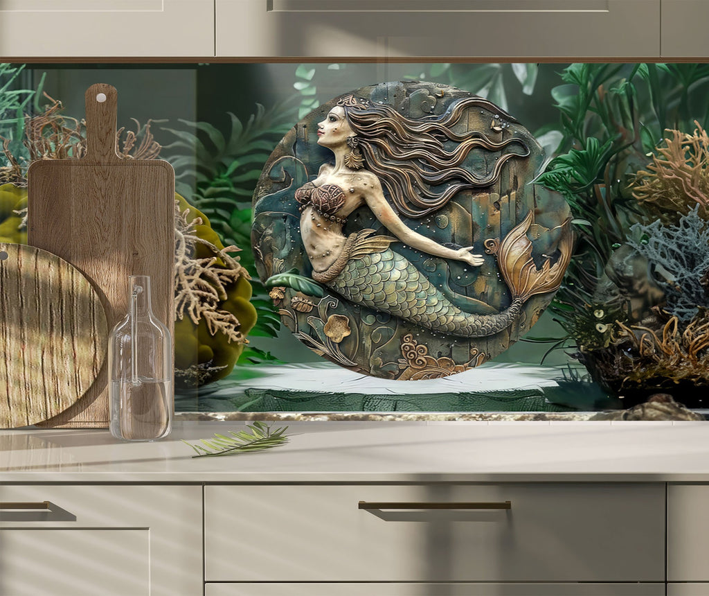 Vintage Mermaid - Glass Kitchen Backsplash-BacksplashArtworks