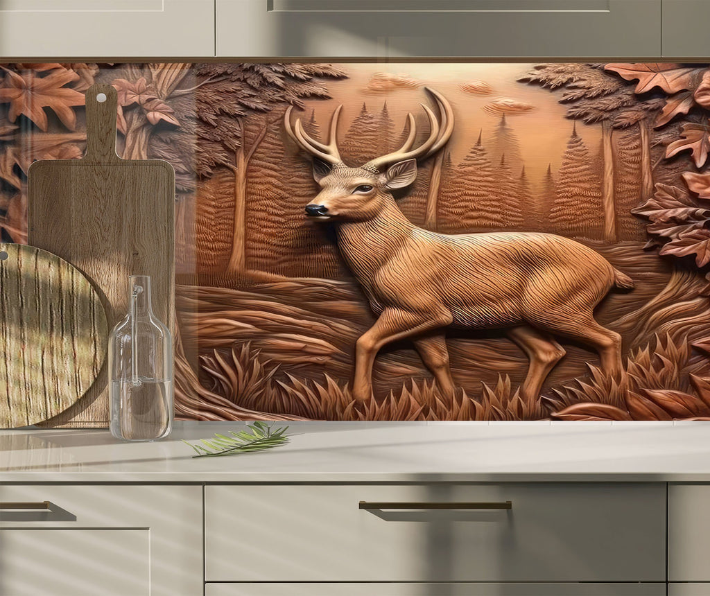Majestic Deer Forest - Tempered Glass Kitchen Backsplash-BacksplashArtworks