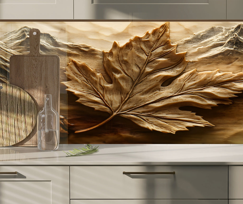Rustic Maple Leaf - Glass Kitchen Backsplash-BacksplashArtworks