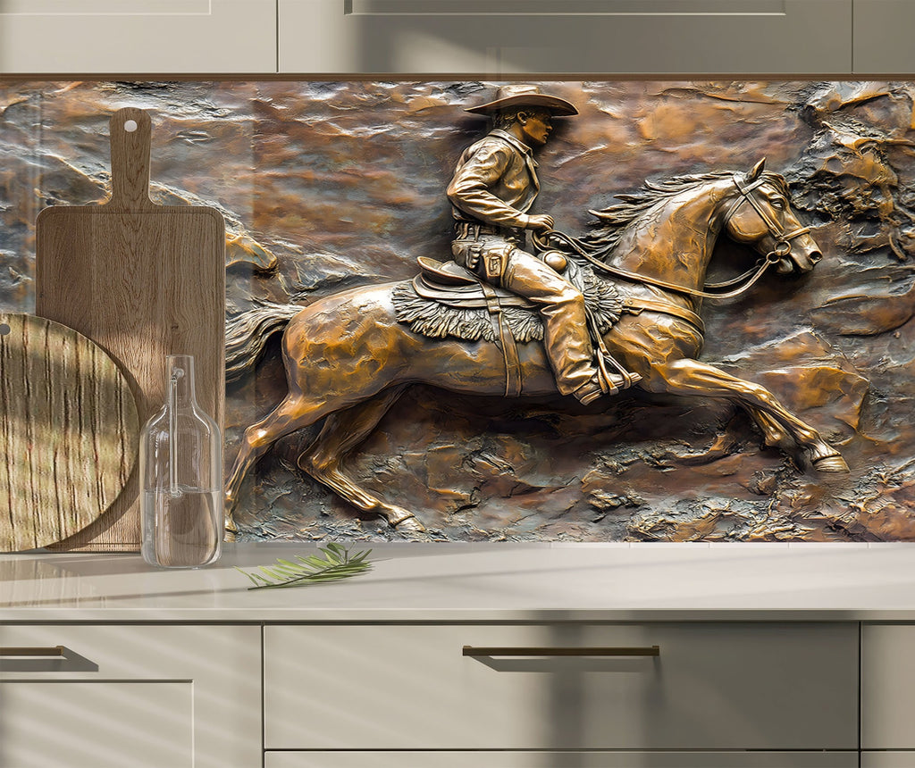 Western Cowboy - Glass Kitchen Backsplash-BacksplashArtworks