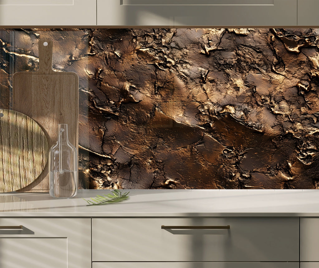 Bronze Lava Effect - Glass Kitchen Backsplash-BacksplashArtworks
