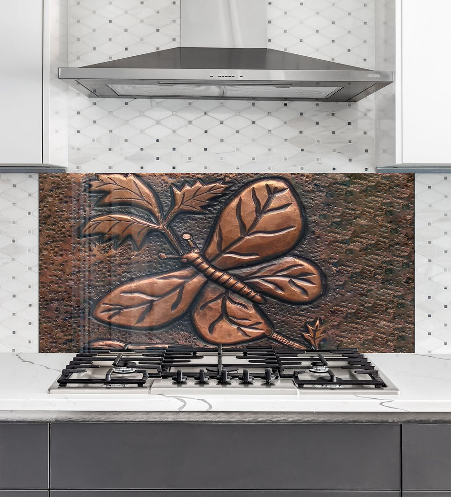 Rustic Copper Butterfly - Glass Kitchen Backsplash-BacksplashArtworks