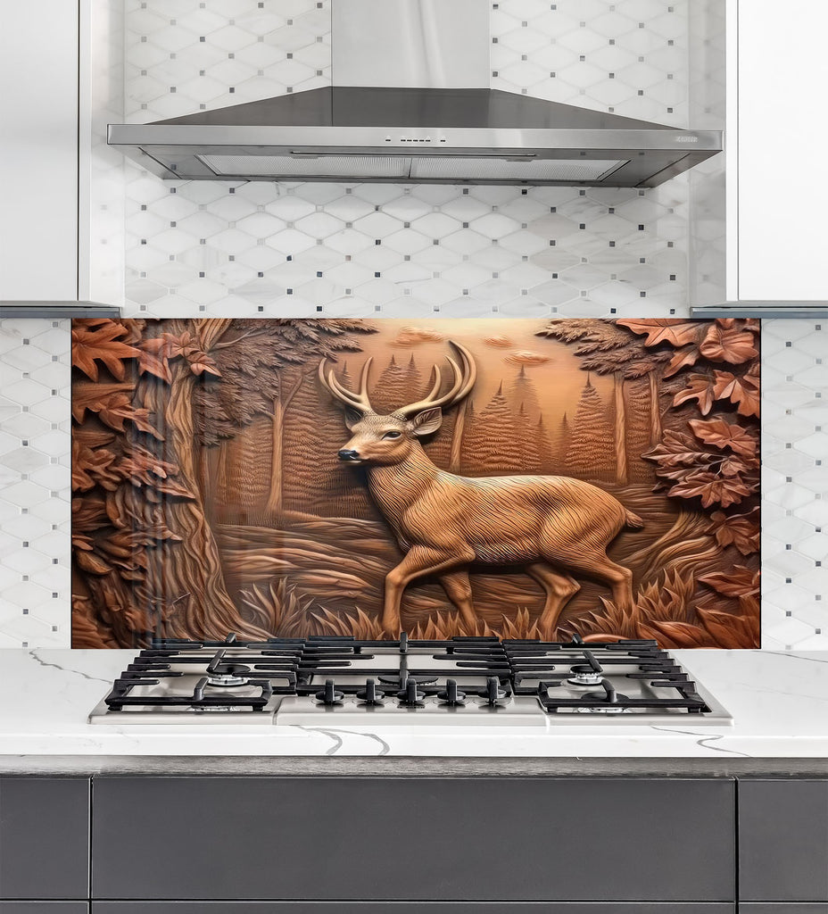 Majestic Deer Forest - Tempered Glass Kitchen Backsplash-BacksplashArtworks
