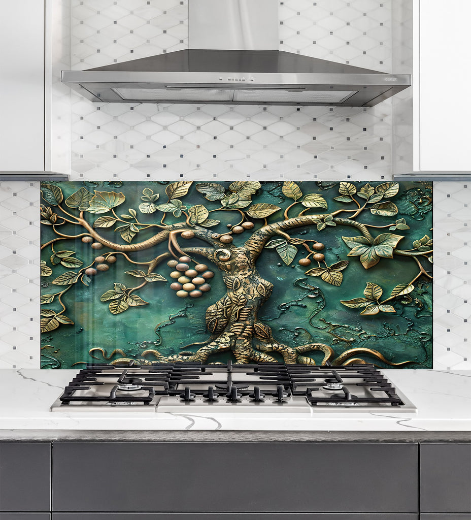 Bronze Tree of Life Stained - Glass Kitchen Backsplash-BacksplashArtworks