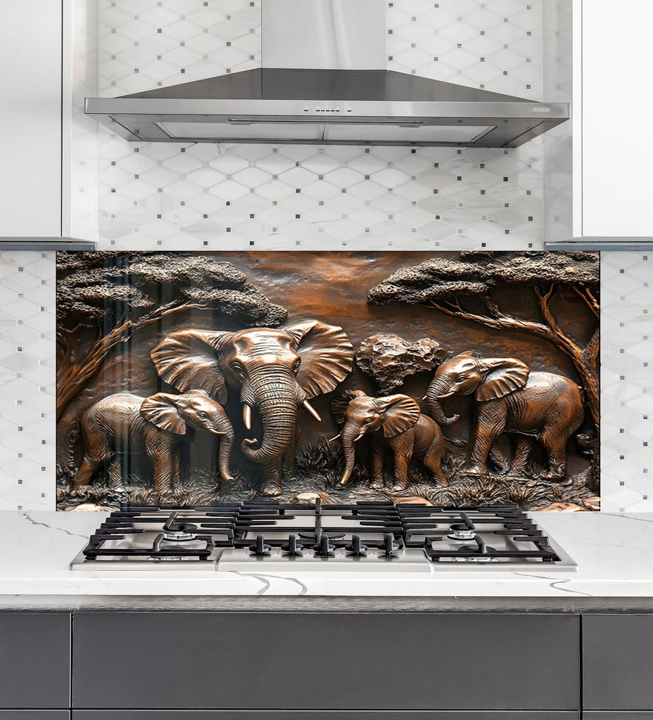 Majestic Elephant Family - Glass Kitchen Backsplash-BacksplashArtworks