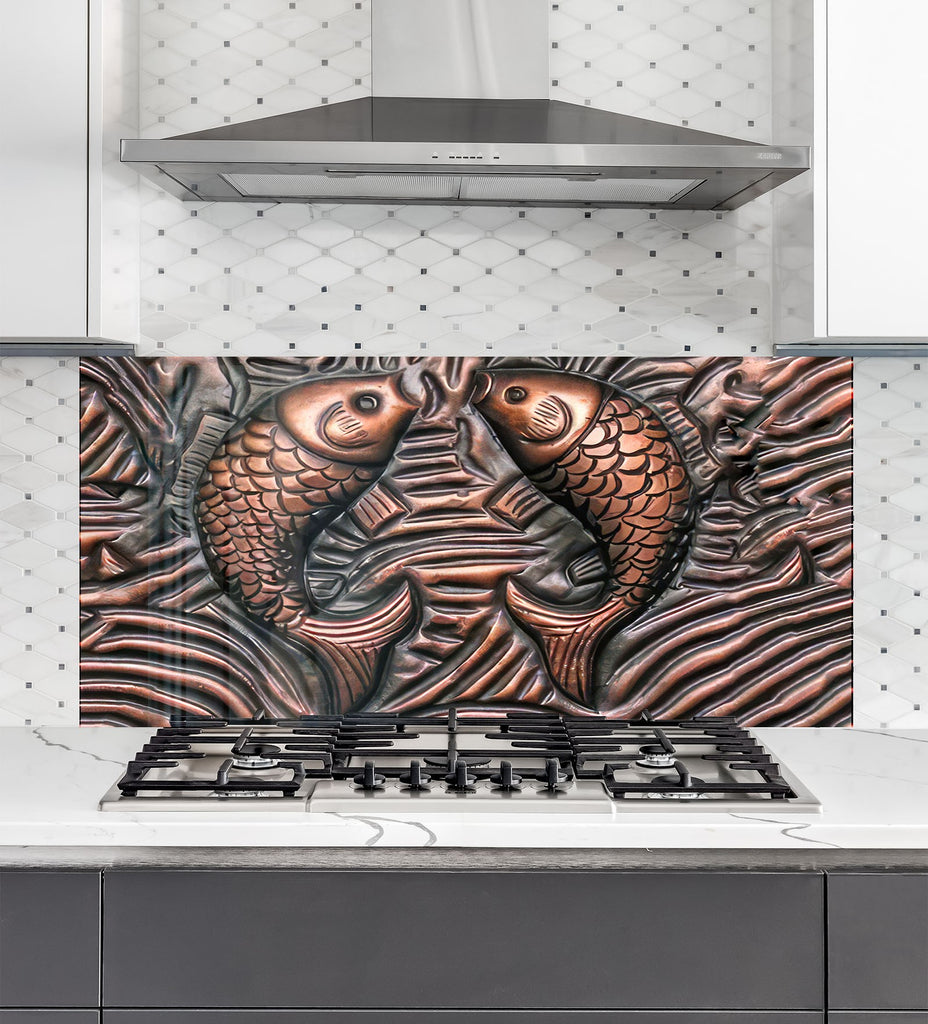 Feng Shui Koi Fish - Tempered Glass Kitchen Backsplash-BacksplashArtworks