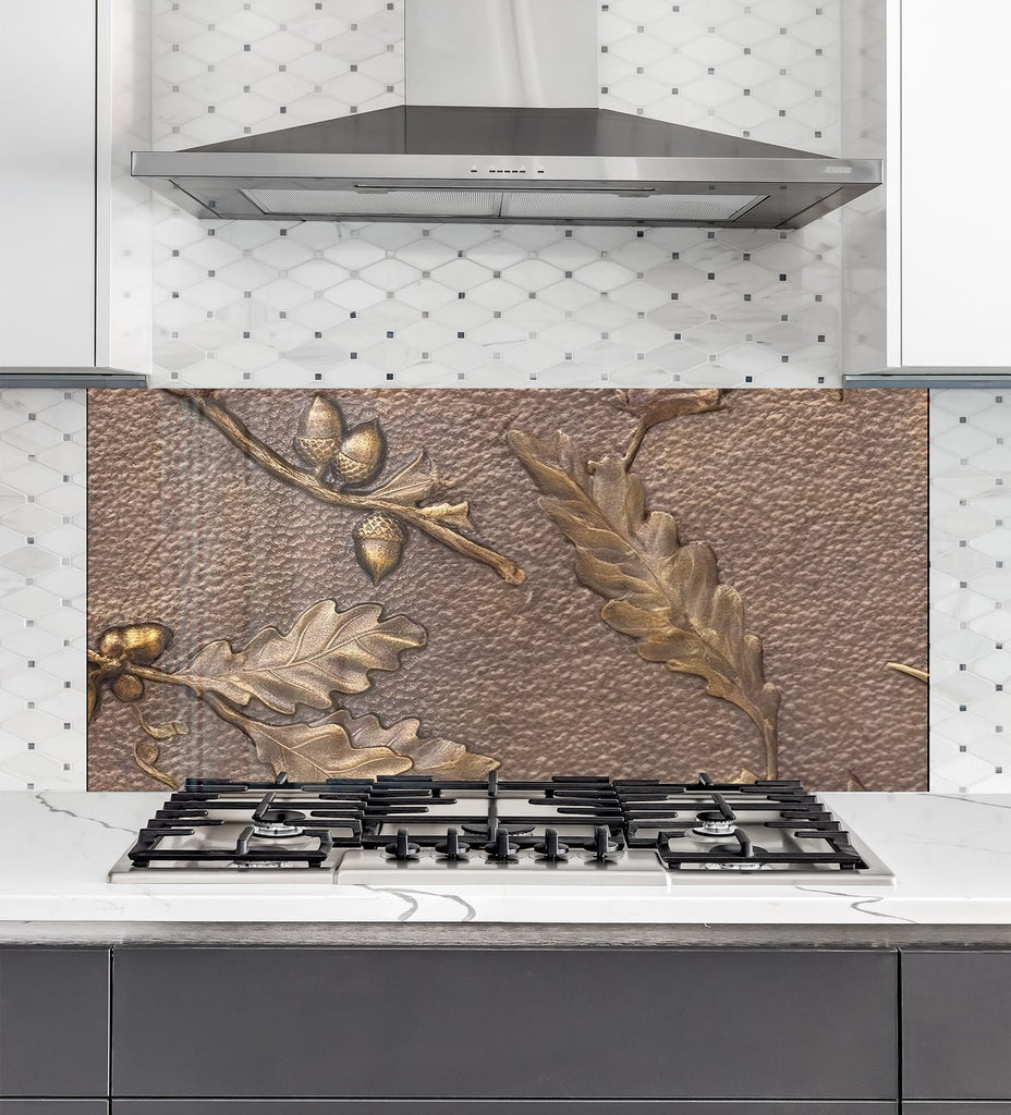 Timeless Oak Elegance Luxurious - Glass Kitchen Backsplash-BacksplashArtworks