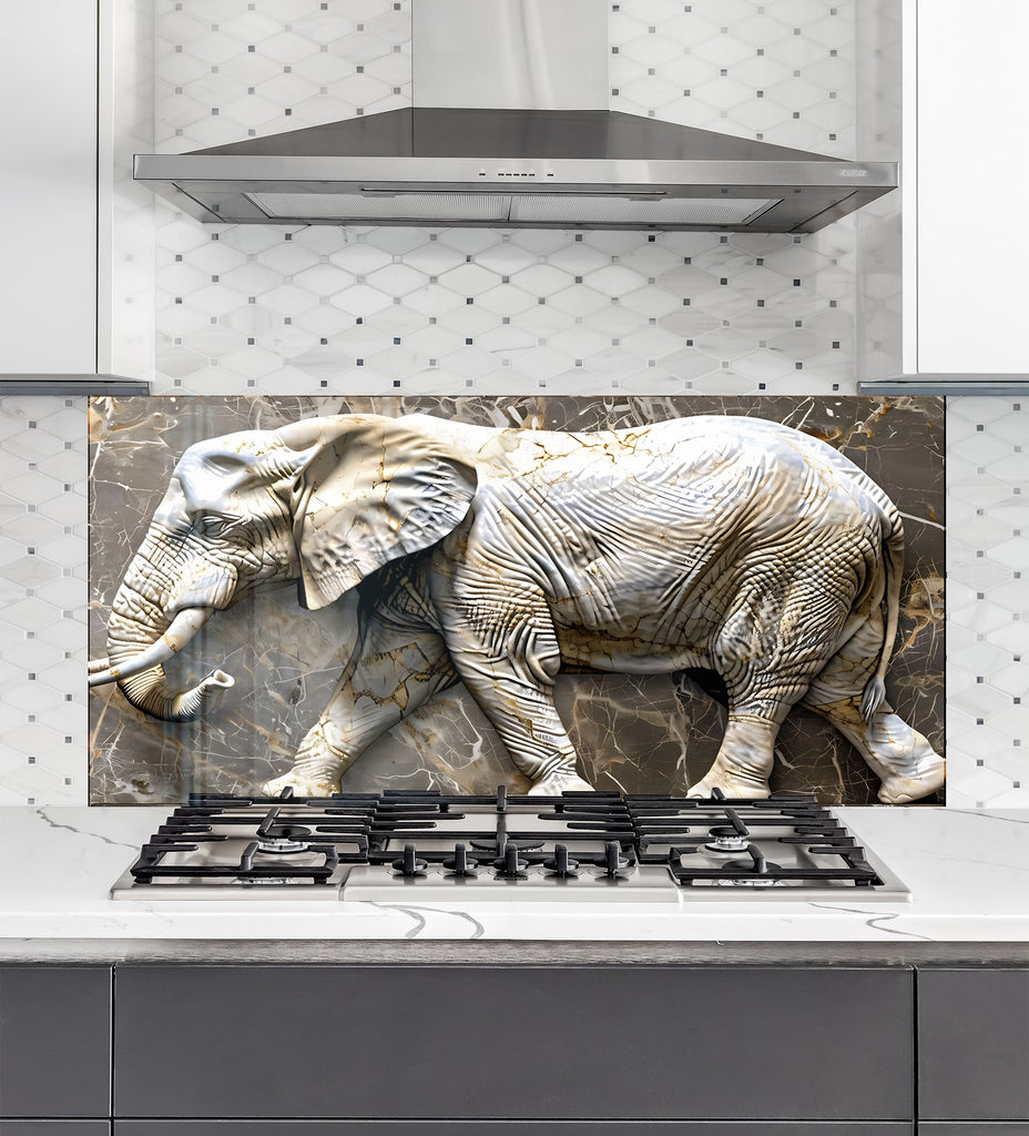 Elegant Elephant Marble - Glass Kitchen Backsplash-BacksplashArtworks