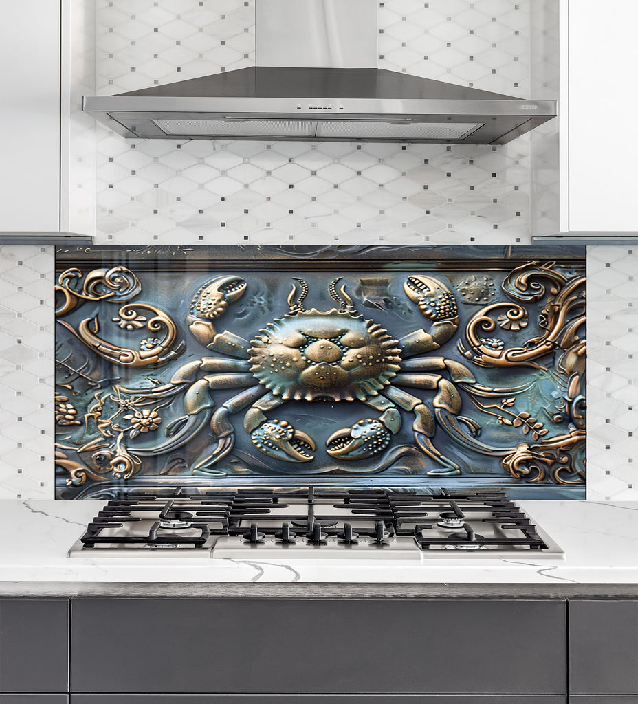 Vintage Crab - Tempered Glass Kitchen Backsplash-BacksplashArtworks