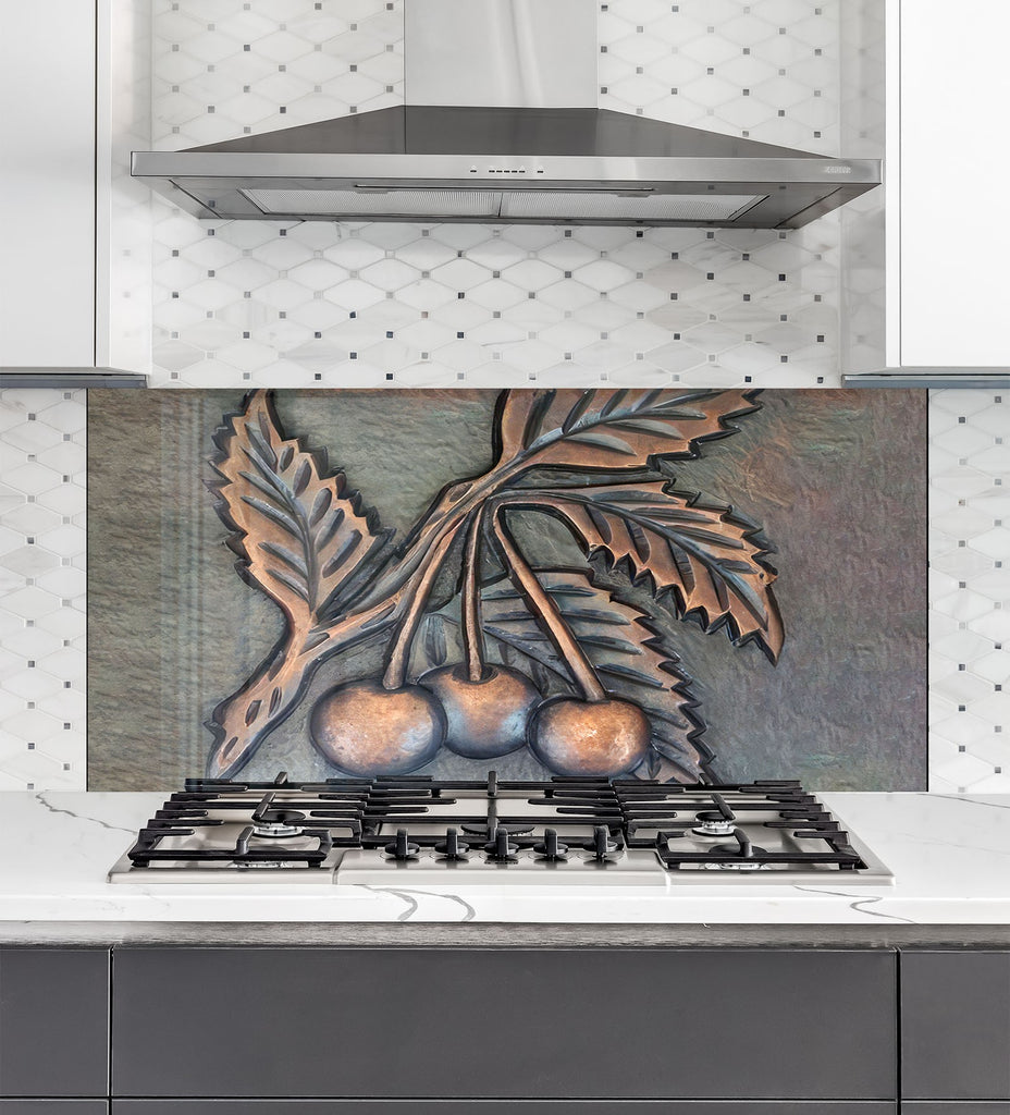 Cherry Charm Luxurious - Glass Kitchen Backsplash-BacksplashArtworks