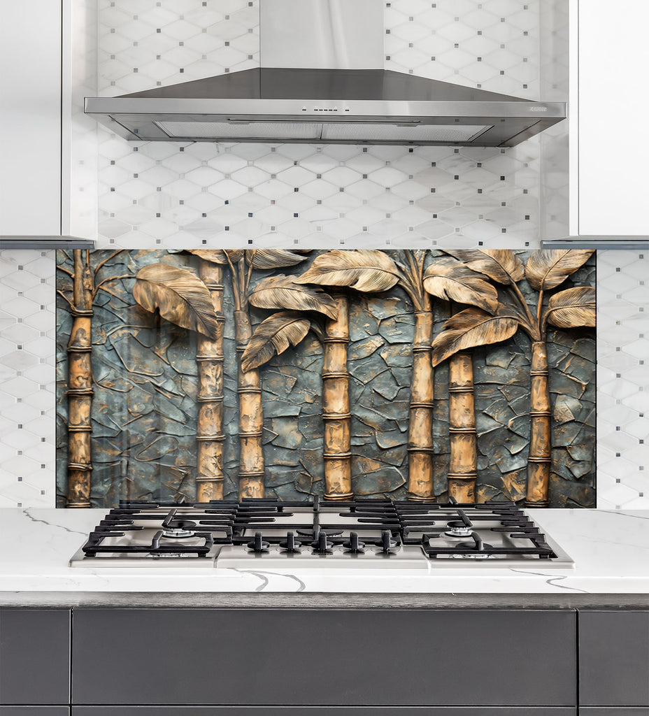 Golden Bamboo - Glass Kitchen Backsplash-BacksplashArtworks