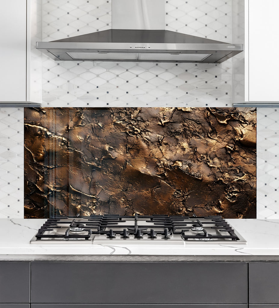 Bronze Lava Effect - Glass Kitchen Backsplash-BacksplashArtworks