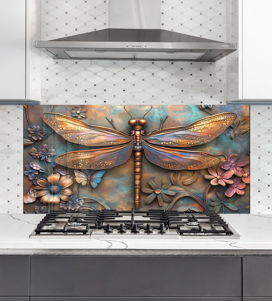 Enchanting Dragonfly - Tempered Glass Kitchen Backsplash-BacksplashArtworks