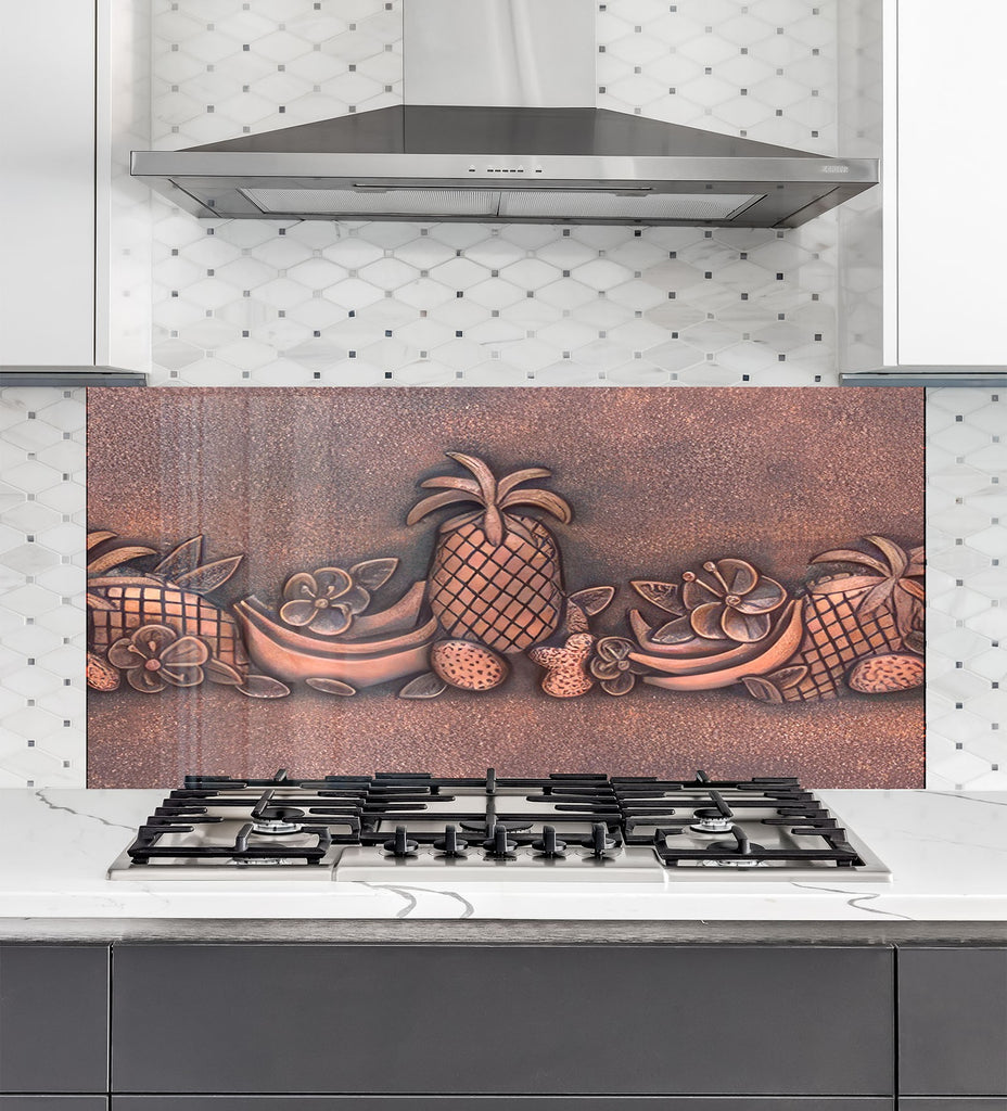 Elegant Metallic Fruit Glass Kitchen Backsplash – Pineapple & Banana Design-BacksplashArtworks
