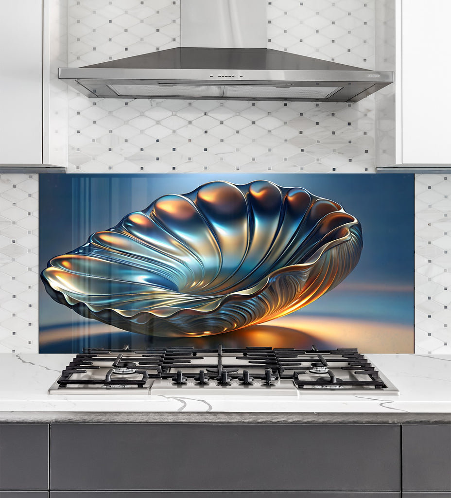 Lustrous Shell - Glass Kitchen Backsplash-BacksplashArtworks