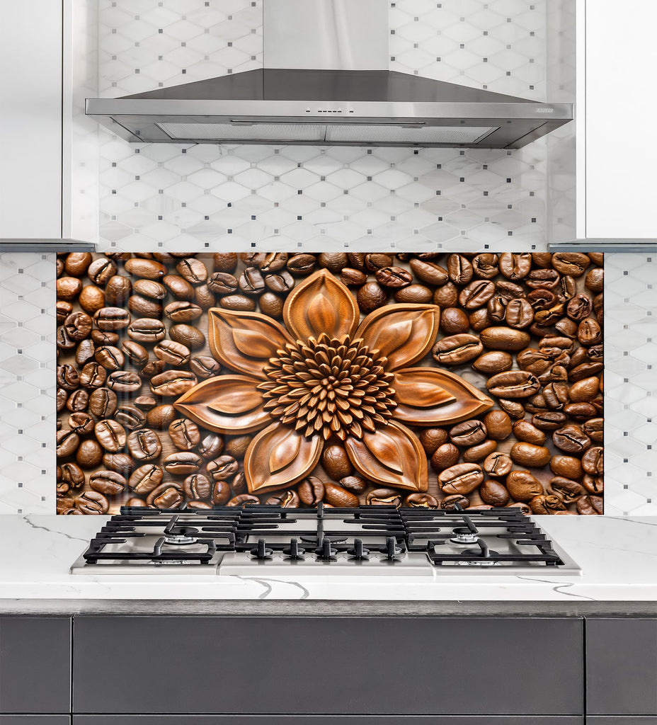Coffee Blossom Delight - Glass Kitchen Backsplash-BacksplashArtworks