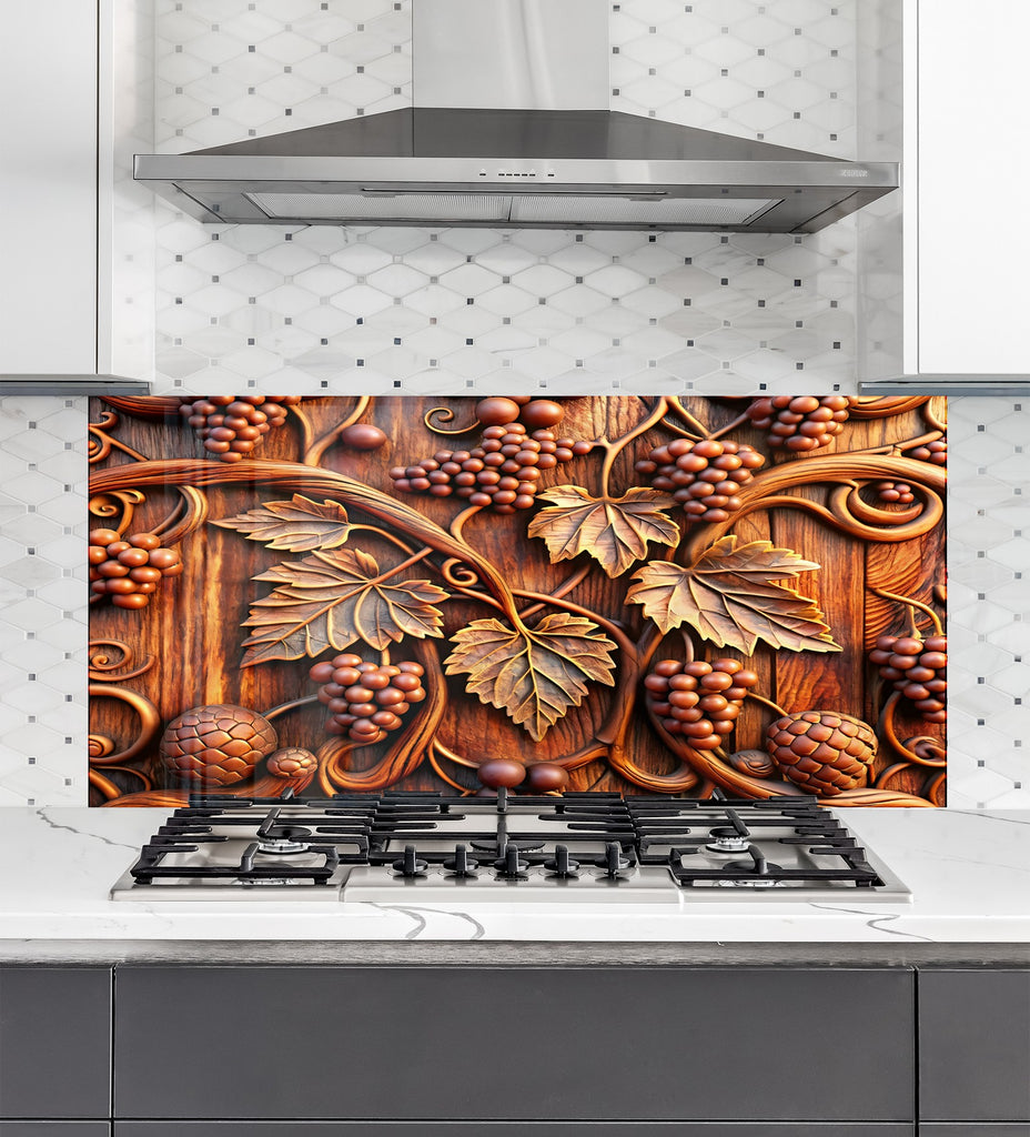 Rustic Grape Vine Glass Kitchen Backsplash – Elegant Vineyard Design-BacksplashArtworks