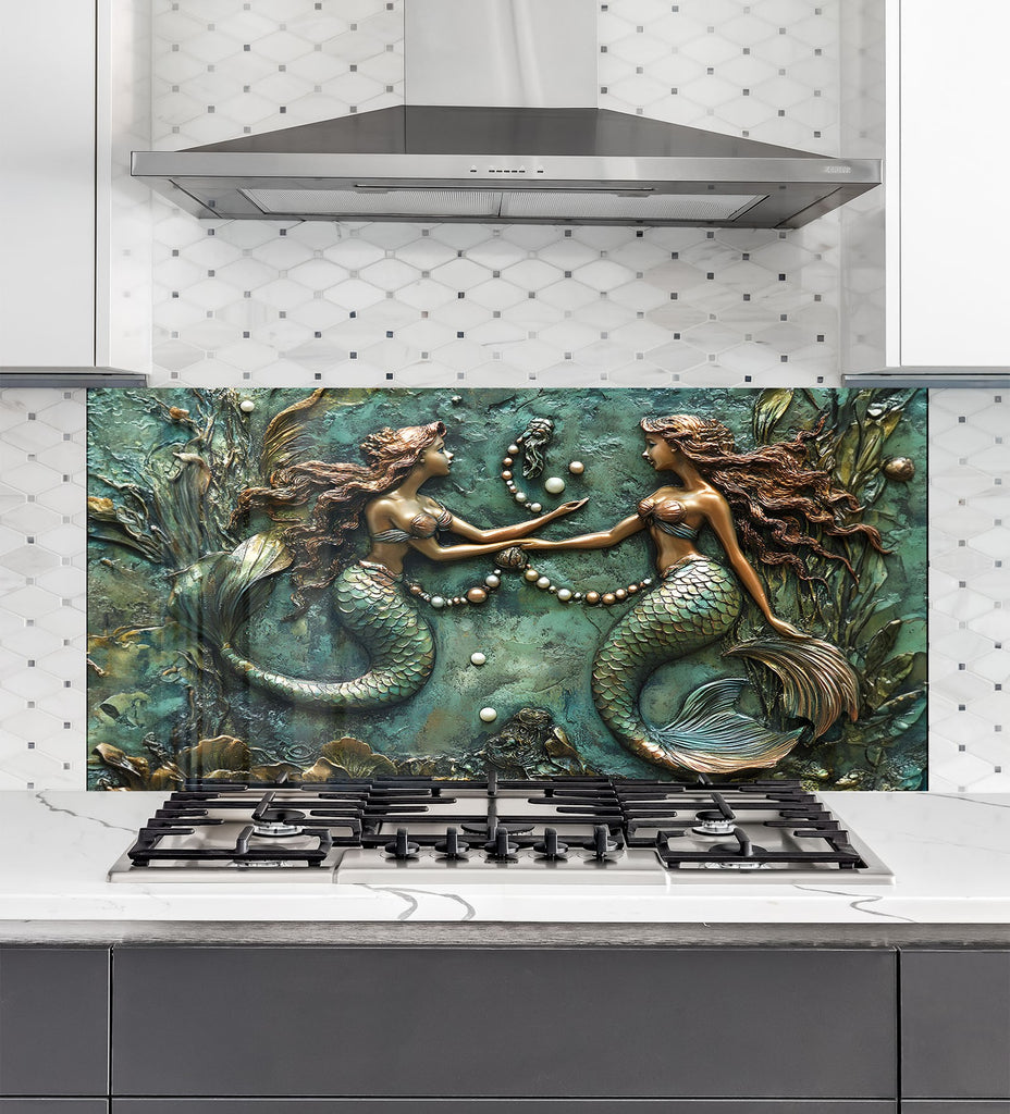 Enchanted Mermaid Lagoon - Glass Kitchen Backsplash-BacksplashArtworks
