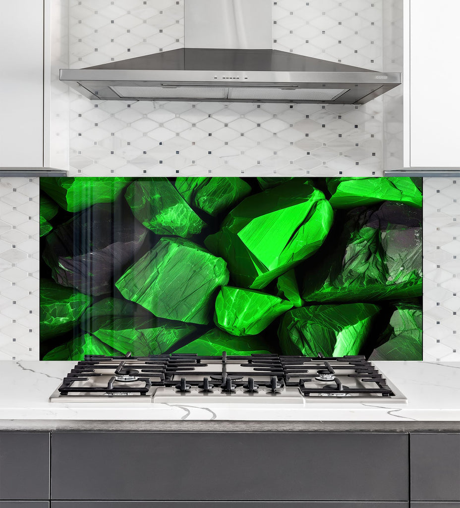 Emerald Stone Elegance - Glass Kitchen Backsplash-BacksplashArtworks