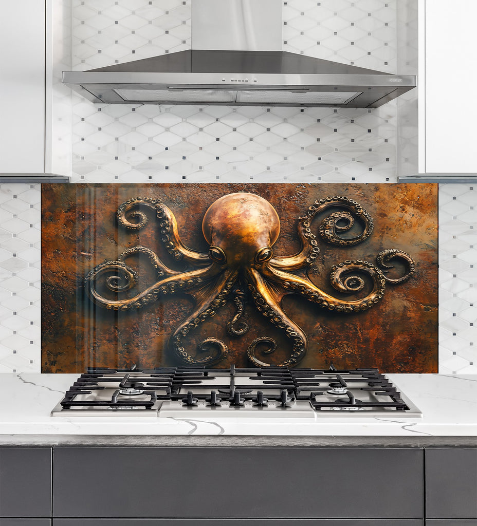 Vintage Octopus - Glass Kitchen Backsplash-BacksplashArtworks