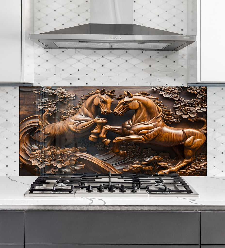 Majestic Stallions - Glass Kitchen Backsplash-BacksplashArtworks