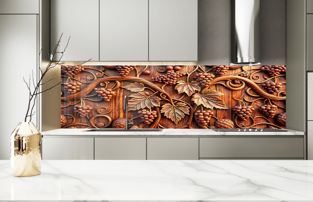 Rustic Grape Vine Glass Kitchen Backsplash – Elegant Vineyard Design-BacksplashArtworks