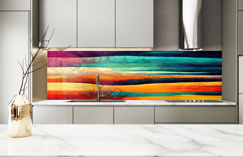 Vibrant Abstract Landscape Wall Art - Tempered Glass Kitchen Backsplash-BacksplashArtworks