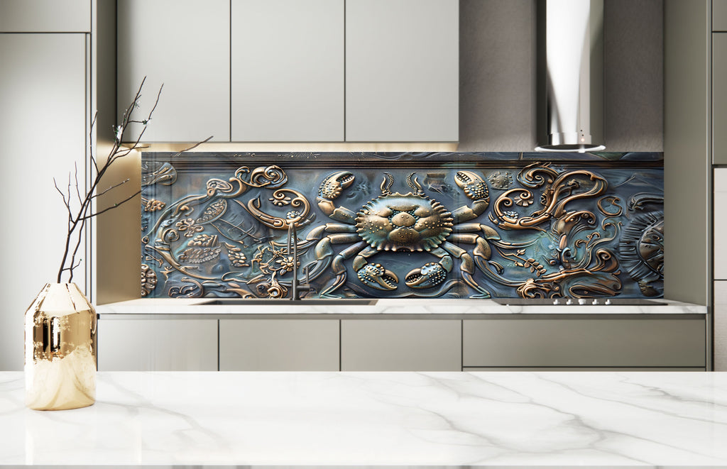 Vintage Crab - Tempered Glass Kitchen Backsplash-BacksplashArtworks