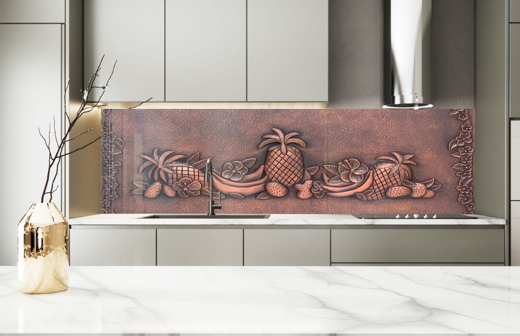 Elegant Metallic Fruit Glass Kitchen Backsplash – Pineapple & Banana Design-BacksplashArtworks