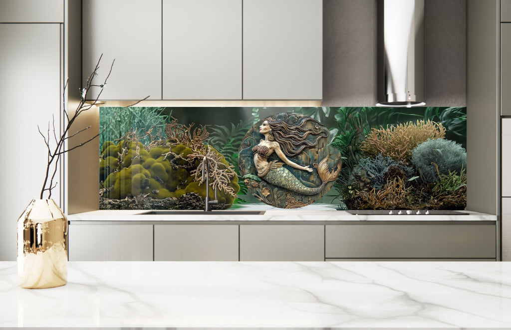 Vintage Mermaid - Glass Kitchen Backsplash-BacksplashArtworks